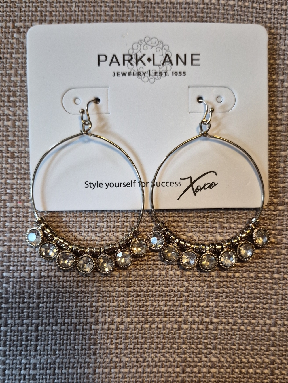 Park Lane Silver-Tone Hoop Earrings with Clear Crystal Drops